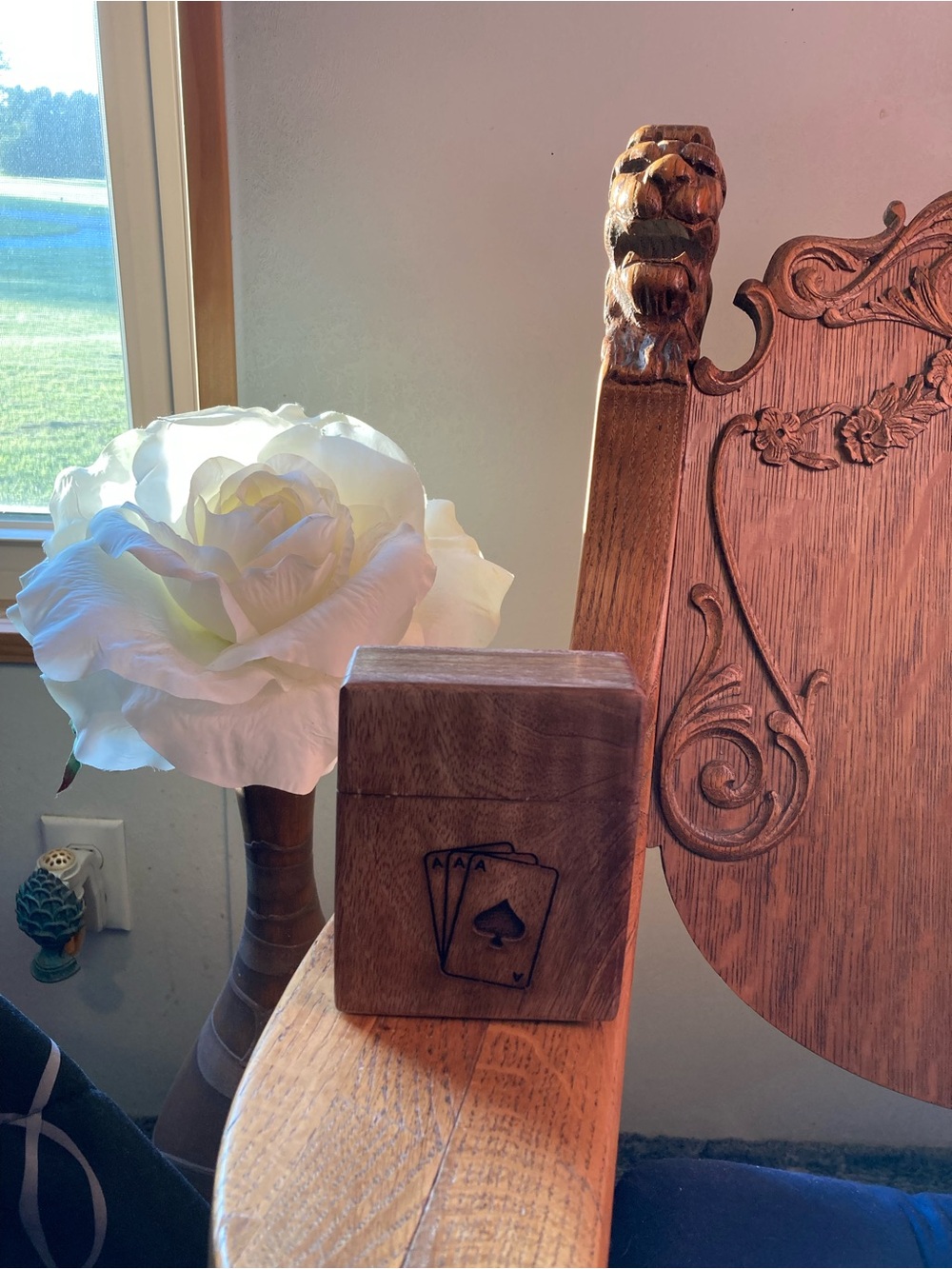 Handmade Wooden Card Deck Box Set with Playing Card Inlay - Brown